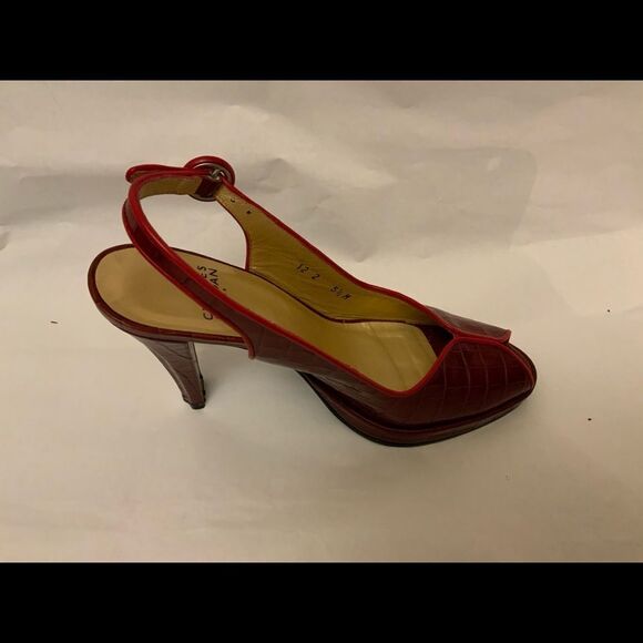 Charles Jourdan Red Alligator Print Peep Toe Heels  Size 5-1/2 M - Picture 4 of 10
